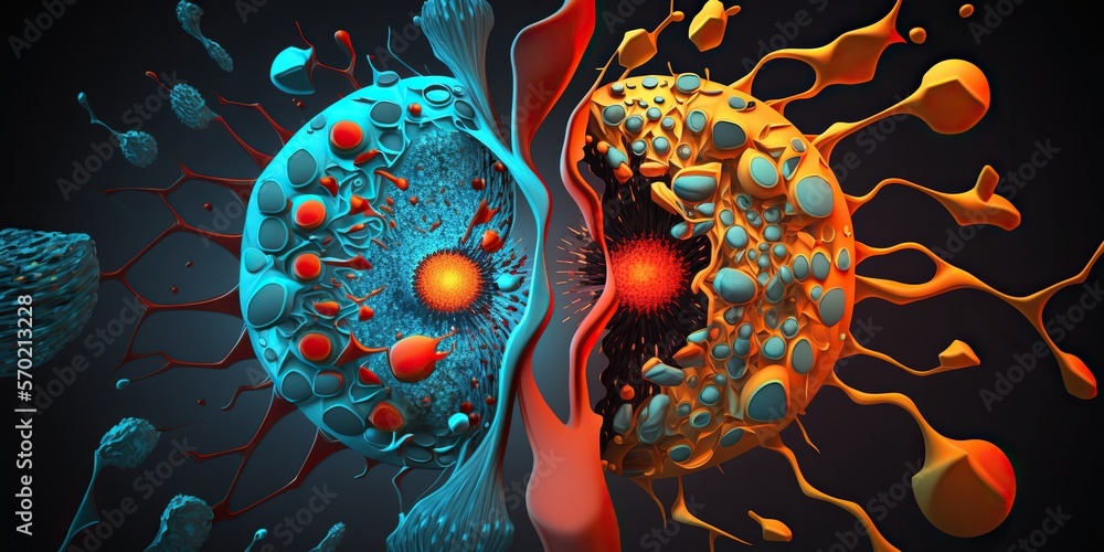 Stylized abstract illustration of human immune system showing cells and