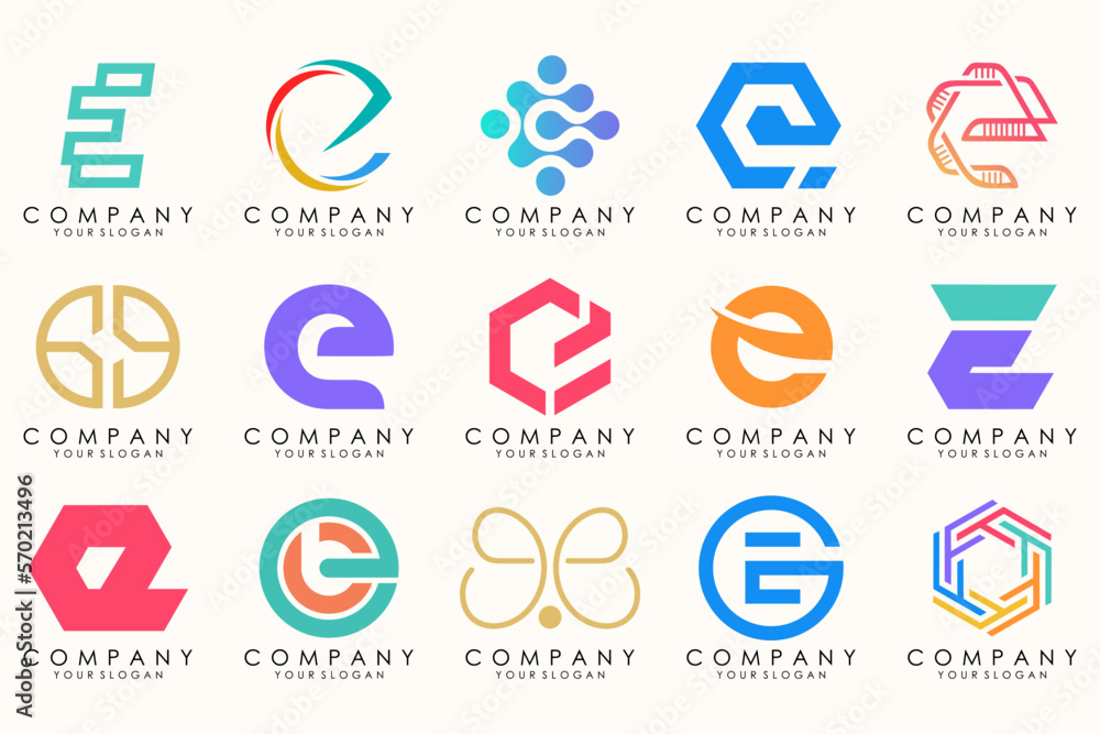 Abstract logos mega collection with letters E. Geometrical abstract logos Abstract logos mega collection with letters E. Geometrical abstract logos