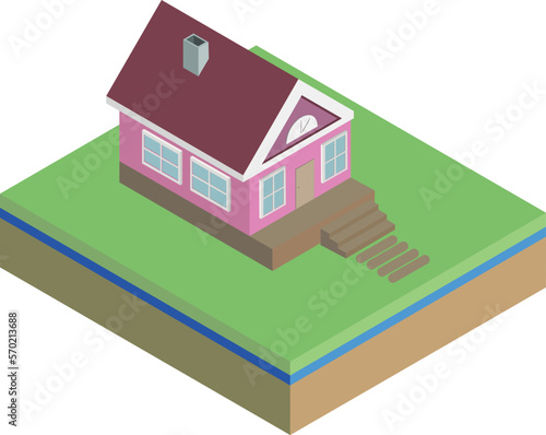 A small cozy pink house. Vector file for designs.