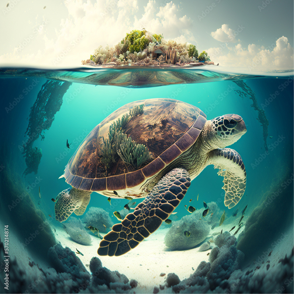 Turtle in the ocean, Generative ai