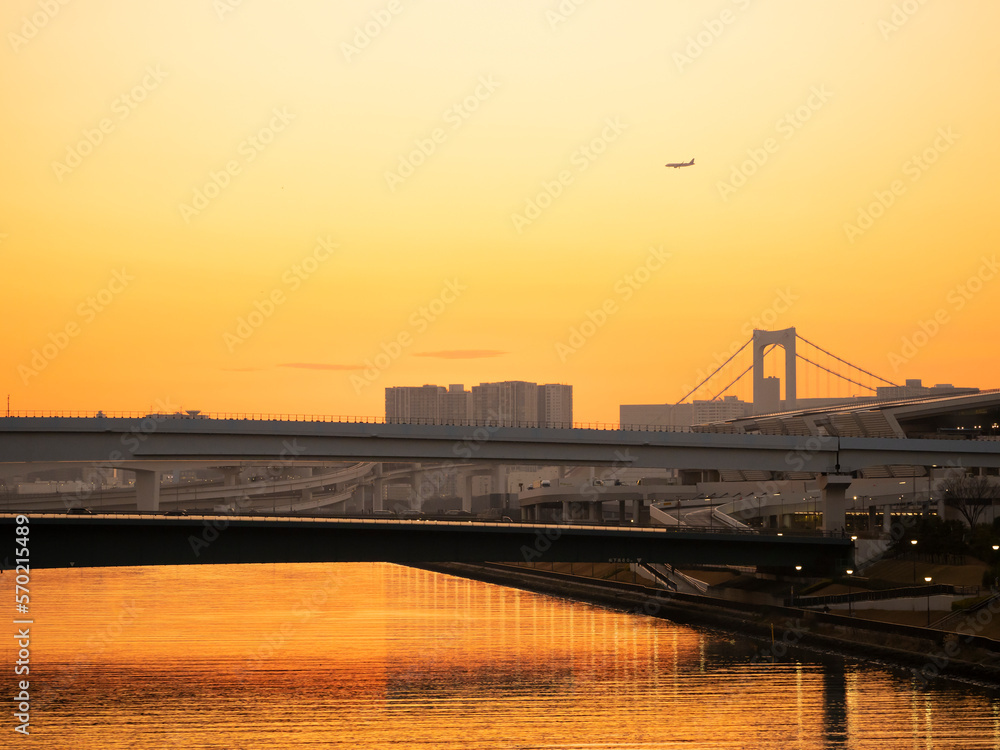 東雲運河,レインボーブリッジの夕焼け