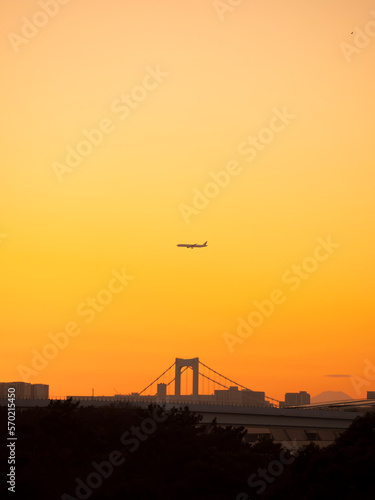 Obraz na płótnie 東雲運河,レインボーブリッジの夕焼け w salonie