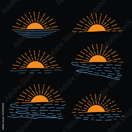 

set of hand drawn Sun icon, line art sun vector, summer Sunrise Sunset sun, sunshine sun logo, Boho sunrise logo,Morning sunlight,design elements for sticker,t-shirt tattoo