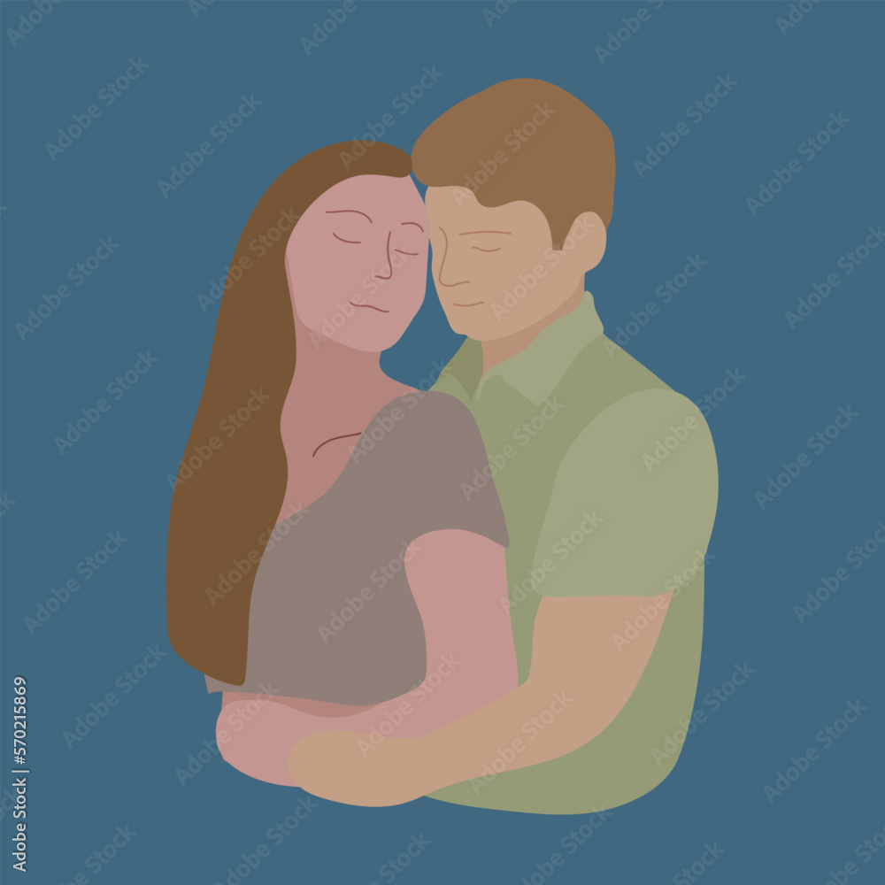 Man and woman love line art vector illustration. Couple kissing and hugging line drawing. Minimalism print