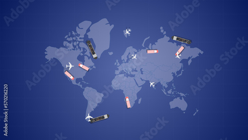 Global transport connection on the world map