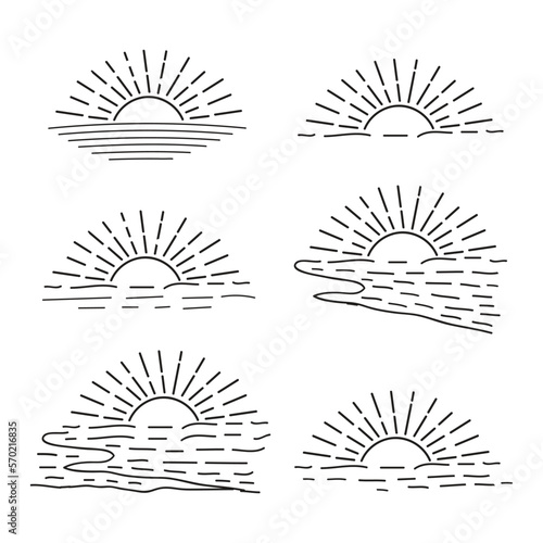   set of hand drawn Sun icon  line art sun vector  summer Sunrise Sunset sun  sunshine sun logo  Boho sunrise logo Morning sunlight design elements for sticker t-shirt tattoo