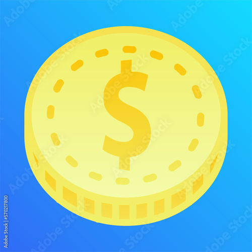 Gold coin icon vector illustration. Shiny golden coin with dollar sign. 3d gold coin vector symbol design. 
Graphic resource for money, finance, business, currency, wealth or economy