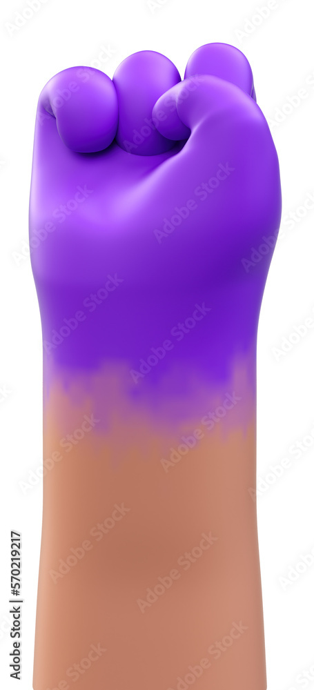 Isolated raised purple fist of a woman for international women's day and the feminist movement in 3D cartoon illustration. March 8 for independence, empowerment, and activism for women rights Isolated raised purple fist of a woman for international women's day and the feminist movement in 3D cartoon illustration. March 8 for independence, empowerment, and activism for women rights
