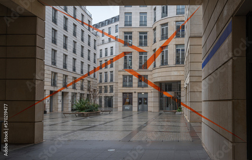 Paris  France - 02 04 2023  Passage Caumartin. Outside view of an optical illusion painted on building facades