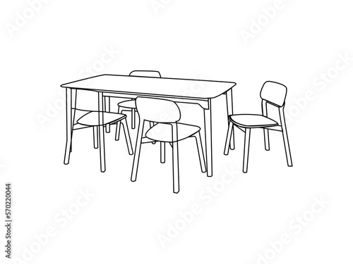 
Dining table vector design and line art. 4 seater vector dining table. table and chairs isolated white background.