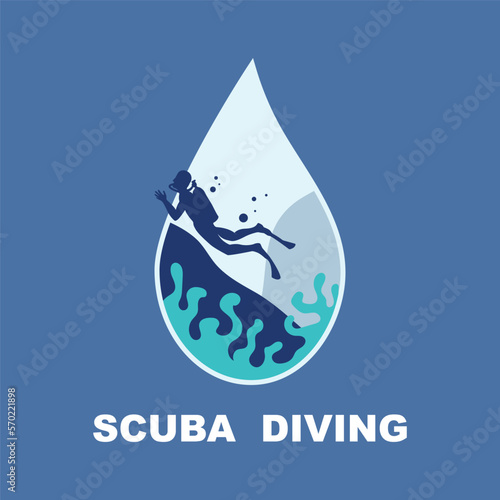 Scuba diving sport logo, under water, vector illustrator, silhouette, logo design.