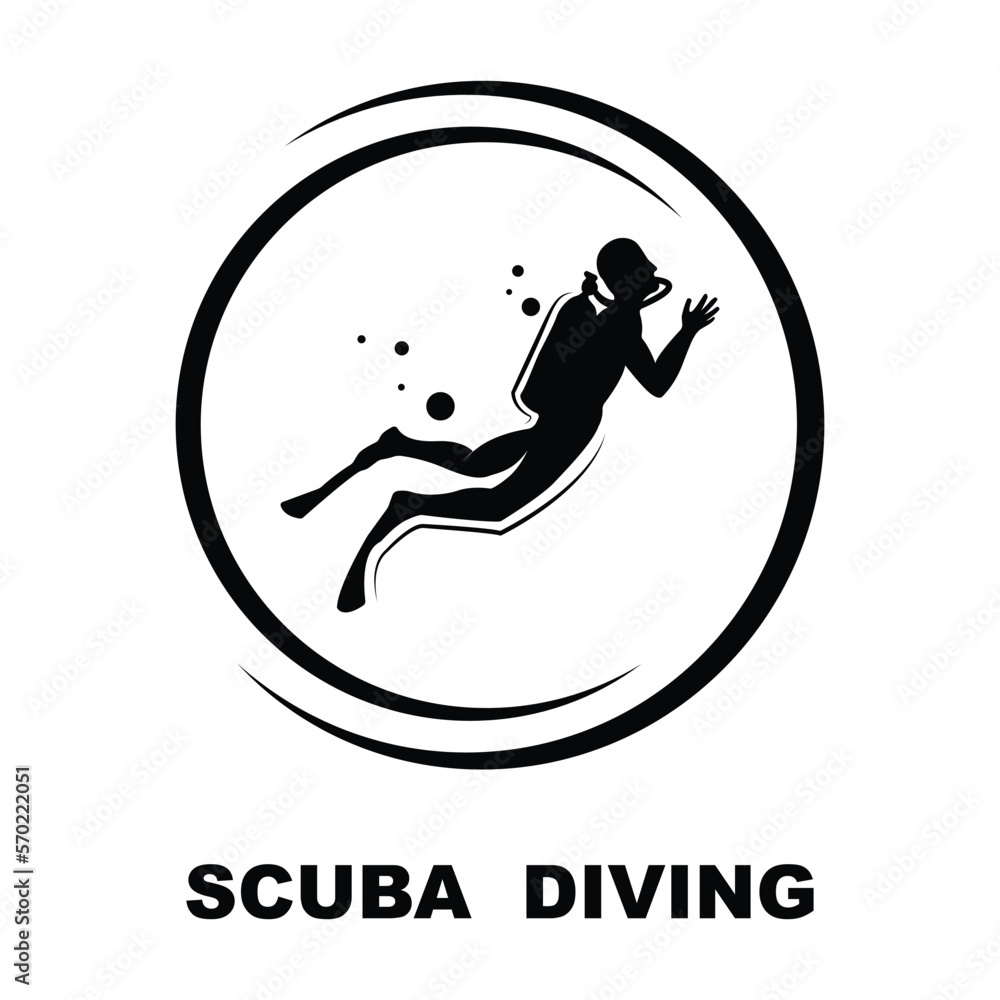 Scuba diving sport logo, under water, vector illustrator, silhouette, logo design. Scuba diving sport logo, under water, vector illustrator, silhouette, logo design.
