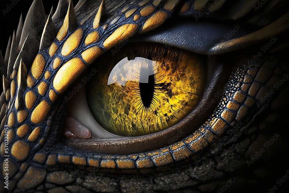 a close up of a dragon eye with yellow and black colors Generative AI