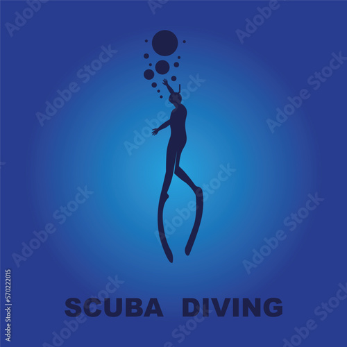 Scuba diving sport logo, under water, vector illustrator, silhouette, logo design.