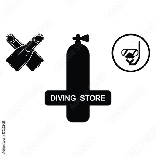 Scuba diving sport logo, under water, vector illustrator, silhouette, logo design.