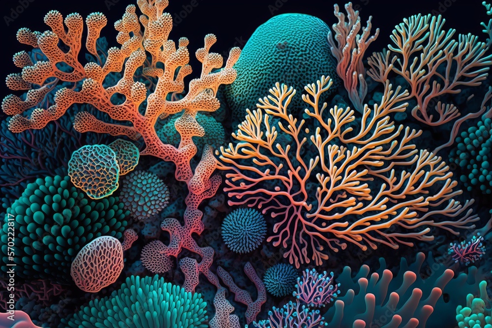 coral reef macro texture, abstract marine ecosystem background on a coral reef Generative AI coral reef macro texture, abstract marine ecosystem background on a coral reef Generative AI