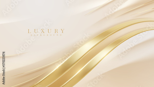 Elegant style cover background decorated with golden curves with glowing light effect.