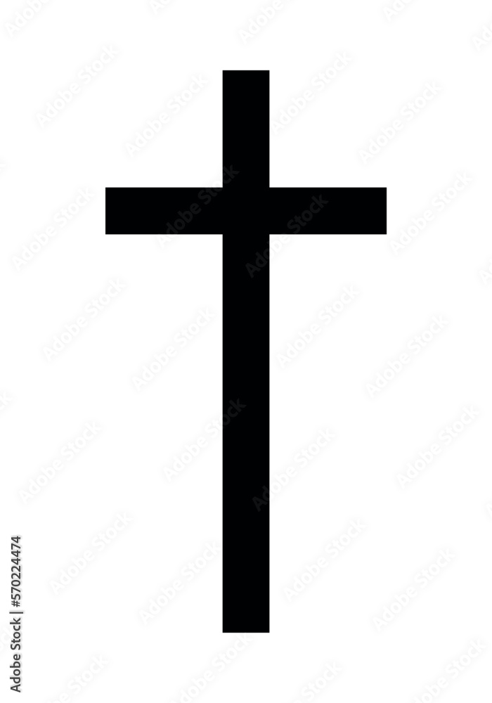 Christian cross, black and white vector silhouette illustration of religious cross shape, isolated on white
