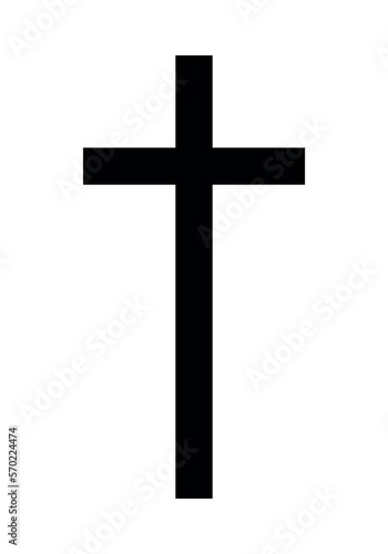 Christian cross, black and white vector silhouette illustration of religious cross shape, isolated on white
