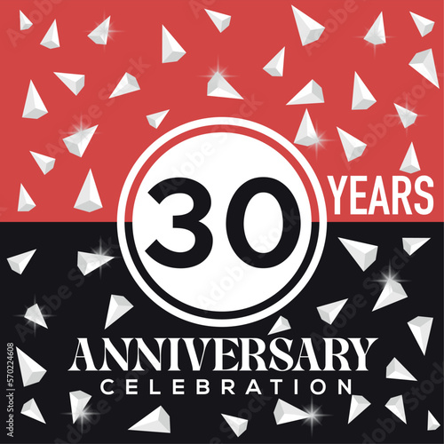 Celebrating 30th years anniversary logo design with red and black background.