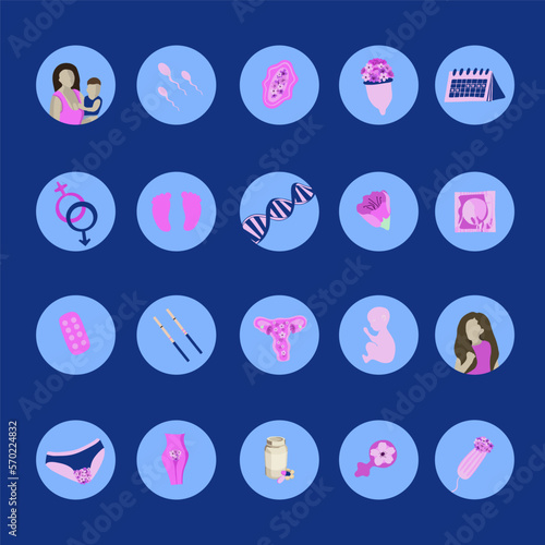 Vector isolated set of female health icons.