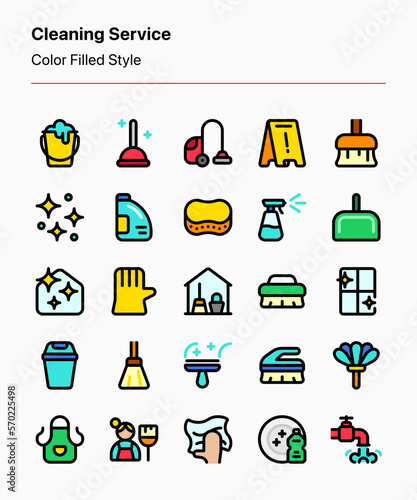 Customizable set of cleaning service icons consisting of cleaning tools and elements vector graphics. Perfect for illustration, product icons, graphic design, advertising, marketing, etc