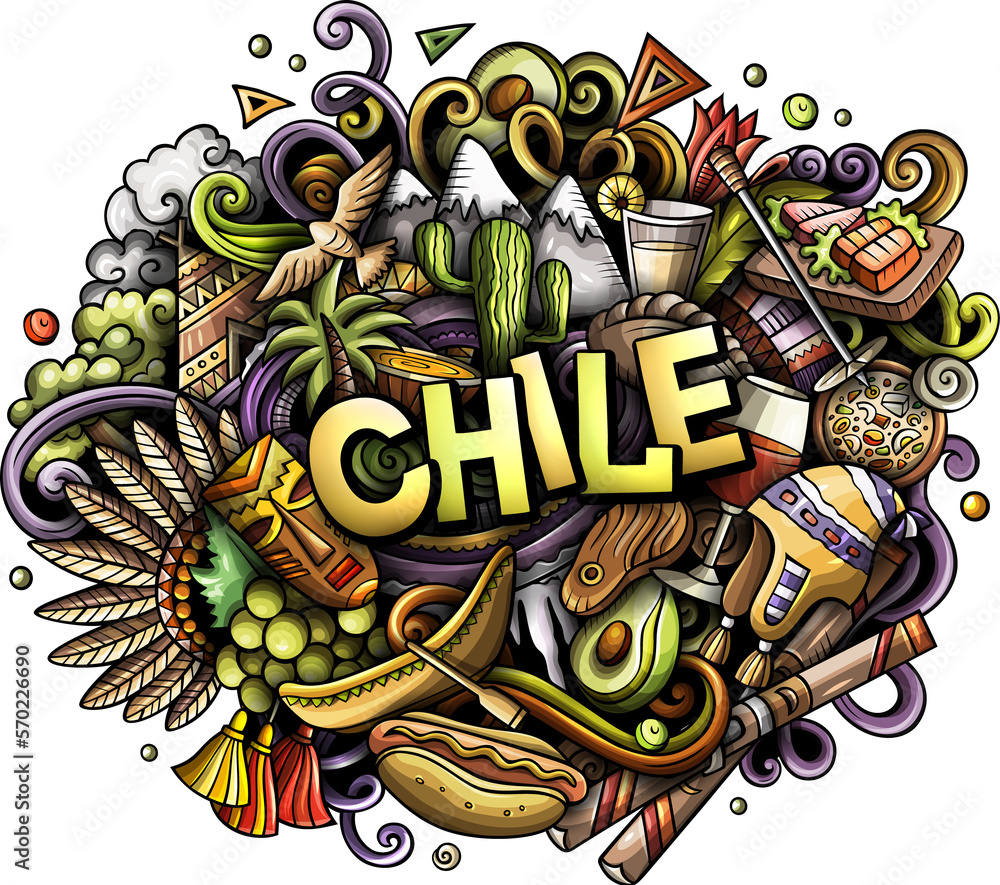 Chile detailed lettering cartoon illustration