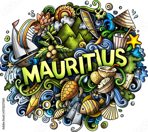 Mauritus detailed lettering cartoon illustration