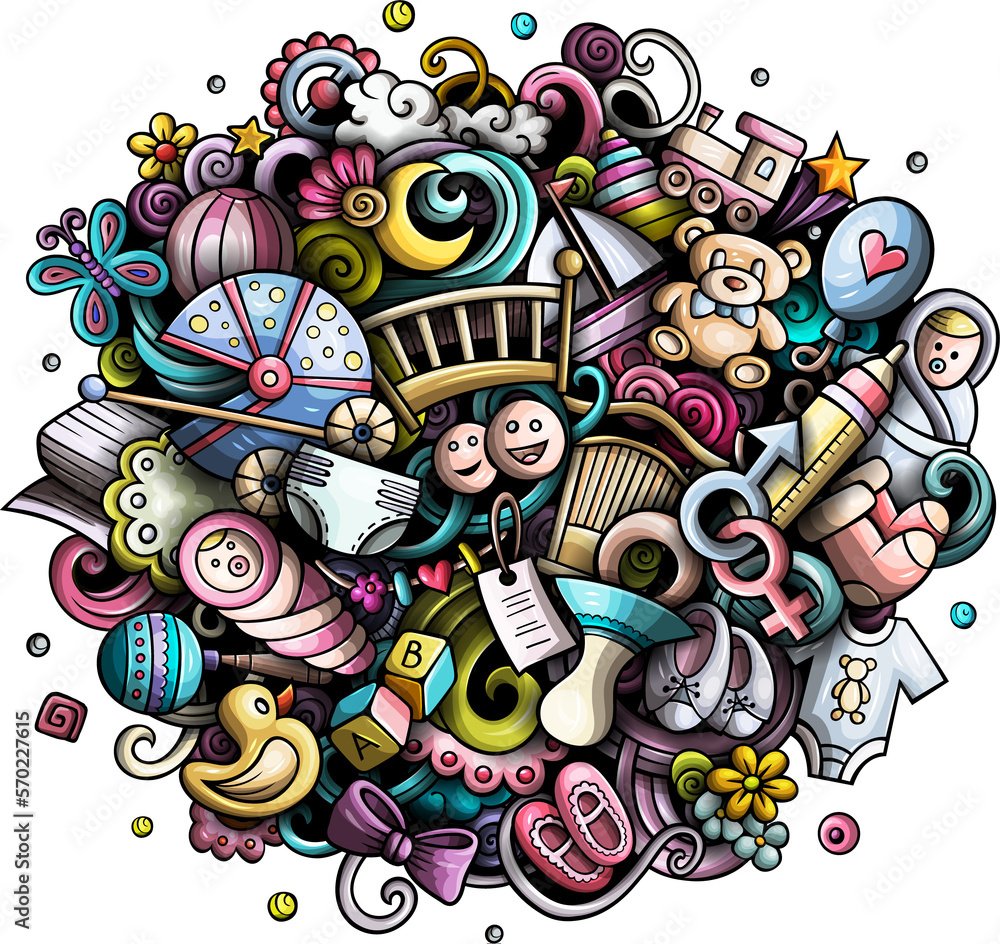Baby doodle funny cartoon background Baby doodle funny cartoon background