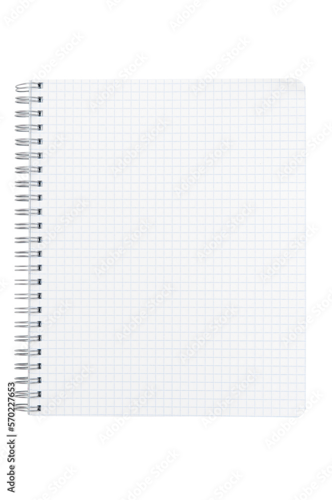 Opened notepad on spiral binding mockup, school notepad with blank page. Opened notepad on spiral binding mockup, school notepad with blank page.