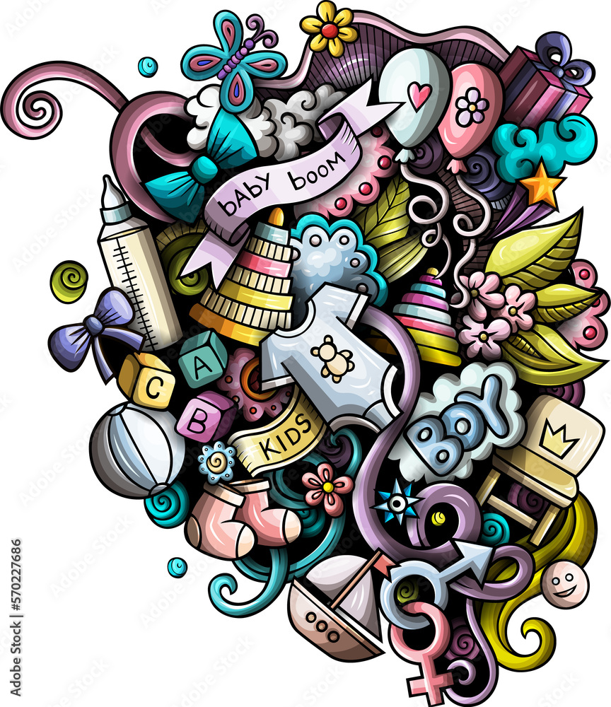 Obraz premium Baby doodle funny cartoon background