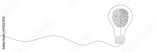 Continuous line drawing of light bulb and human brain logo. Idea concept. Vector illustration