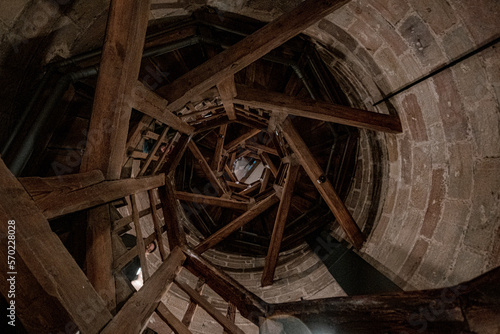 Wooden antique vint twisted staircase to the tower of the royal palace of Nuremberg, Germany photo