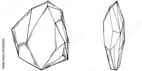 Cristal vector illustration. Abstract modern geometric objects with diamond shapes, crystals. Black and white hand draw.