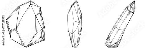 Cristal vector illustration. Abstract modern geometric objects with diamond shapes, crystals. Black and white hand draw.