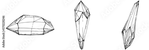 Cristal vector illustration. Abstract modern geometric objects with diamond shapes, crystals. Black and white hand draw.