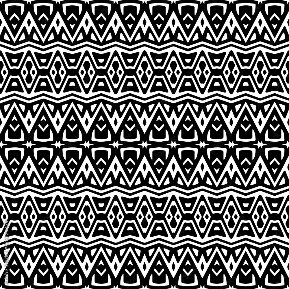 Vector geometric ornament in ethnic style. Seamless pattern with abstract shapes,Black and white color. Repeating pattern for decor, textile and fabric.
Vector geometric ornament in ethnic style. Seamless pattern with abstract shapes,Black and white color. Repeating pattern for decor, textile and fabric.