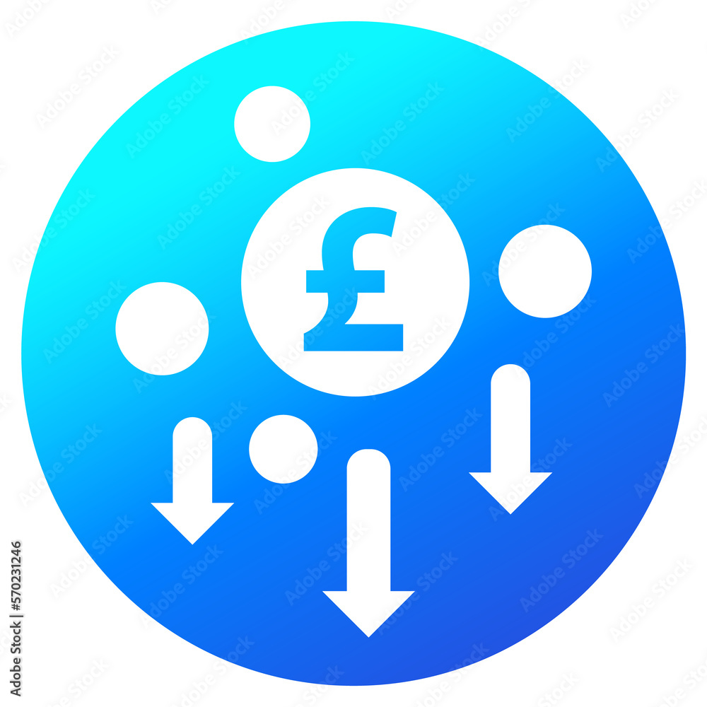 cost reduction, minimising icon with pound cost reduction, minimising icon with pound