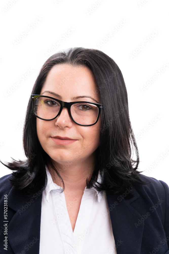 Portrait of adult businesswoman wearing glasses and suit Portrait of adult businesswoman wearing glasses and suit