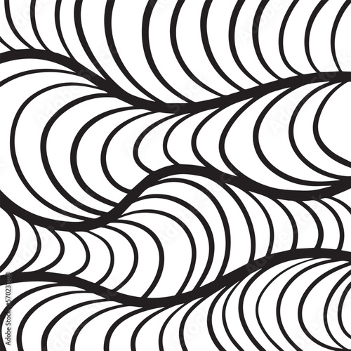 Black and white circular line decorated vector background isolated on square template for social media template, paper and textile scarf print, wrapping paper, poster.