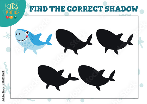 Find the correct shadow for cute cartoon shark educational preschool kids mini game