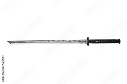 Long Chinese sword without scabbard isolated on white background.