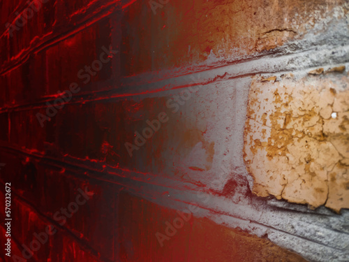 Vector grunge background, dark red gradient texture of an old brick wall. UHD 4K wallpaper. For screen, desktop, site design, overlay, stencil, banner, styling and polygraph. Red-hot smoldering brick