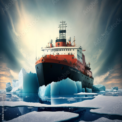 Foto Icebreaker ship in the Arctic ocean. Generative AI.