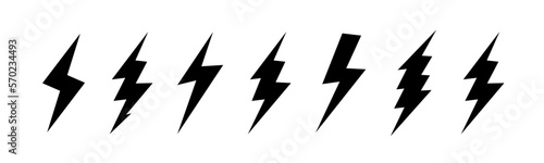 Lightning bolt icons with grunge isolated on white background. Vintage flash symbol, thunderbolt. Simple lightning strike sign. Vector