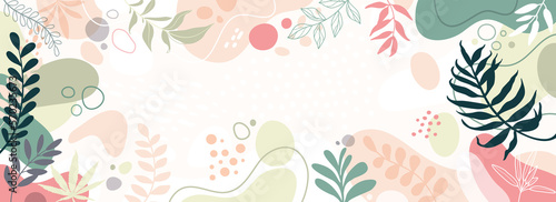 Design banner frame background .Colorful poster background vector illustration.Exotic plants  branches art print for beauty  fashion and natural products wellness  wedding and event.
