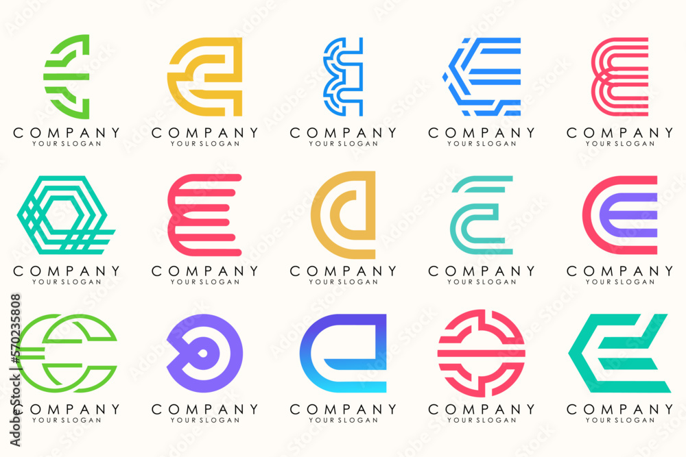 Abstract logos mega collection with letters E. Geometrical abstract logos Abstract logos mega collection with letters E. Geometrical abstract logos