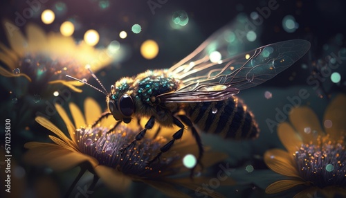 A Close-Up of a Sparkling Firefly Flitting Among the Flowers generative ai, © 3D Station