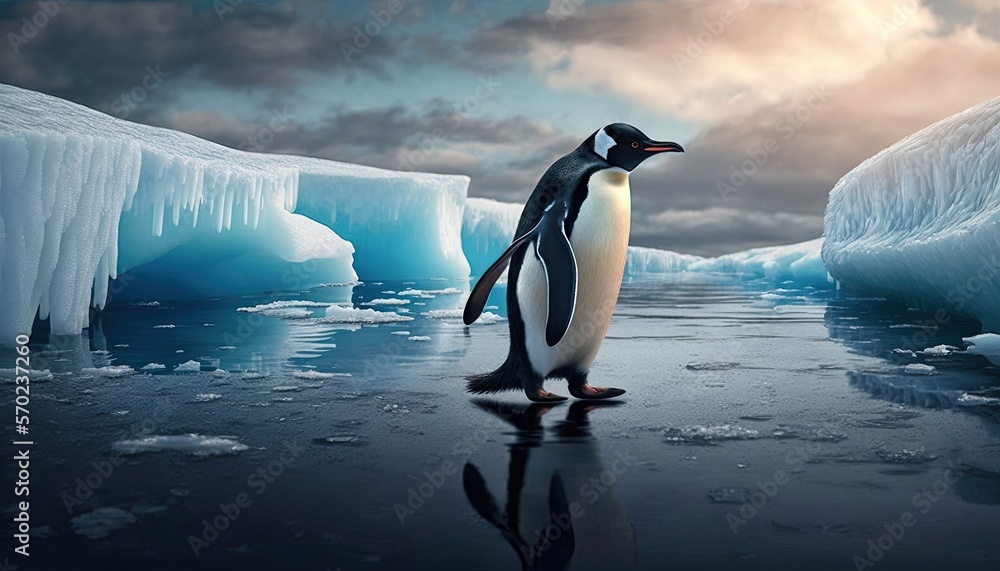 A Realistic Penguin Waddling on the Ice Floes of Antarctica generative ai
