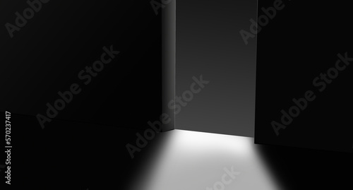 Abstract dark background with hole and reflections 3D rendering 